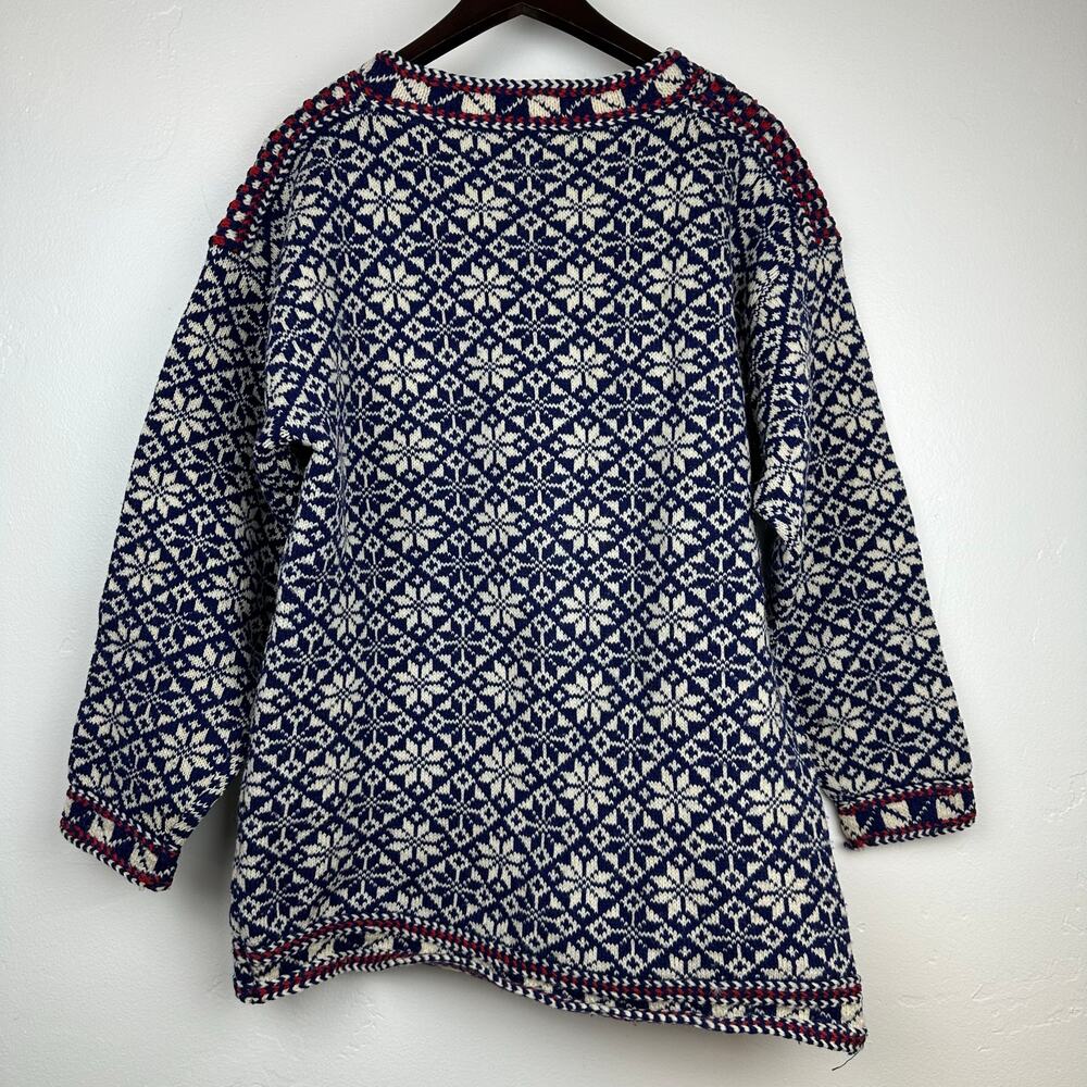 Nordic Ridge Wool Sweater Blue White Snowflake Pattern Unisex M Fair Isle